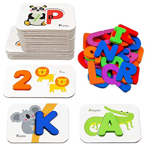 Set of 2 Wooden Alphabet & Number Tracing Puzzles Educational Pre K Learning 3+